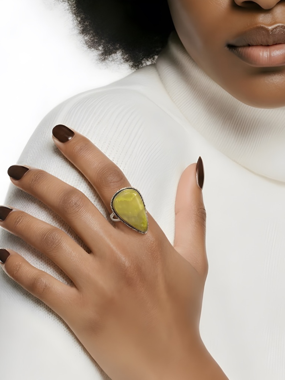 Serpentine gemstone, silver overlay ring, 925 size adjustable